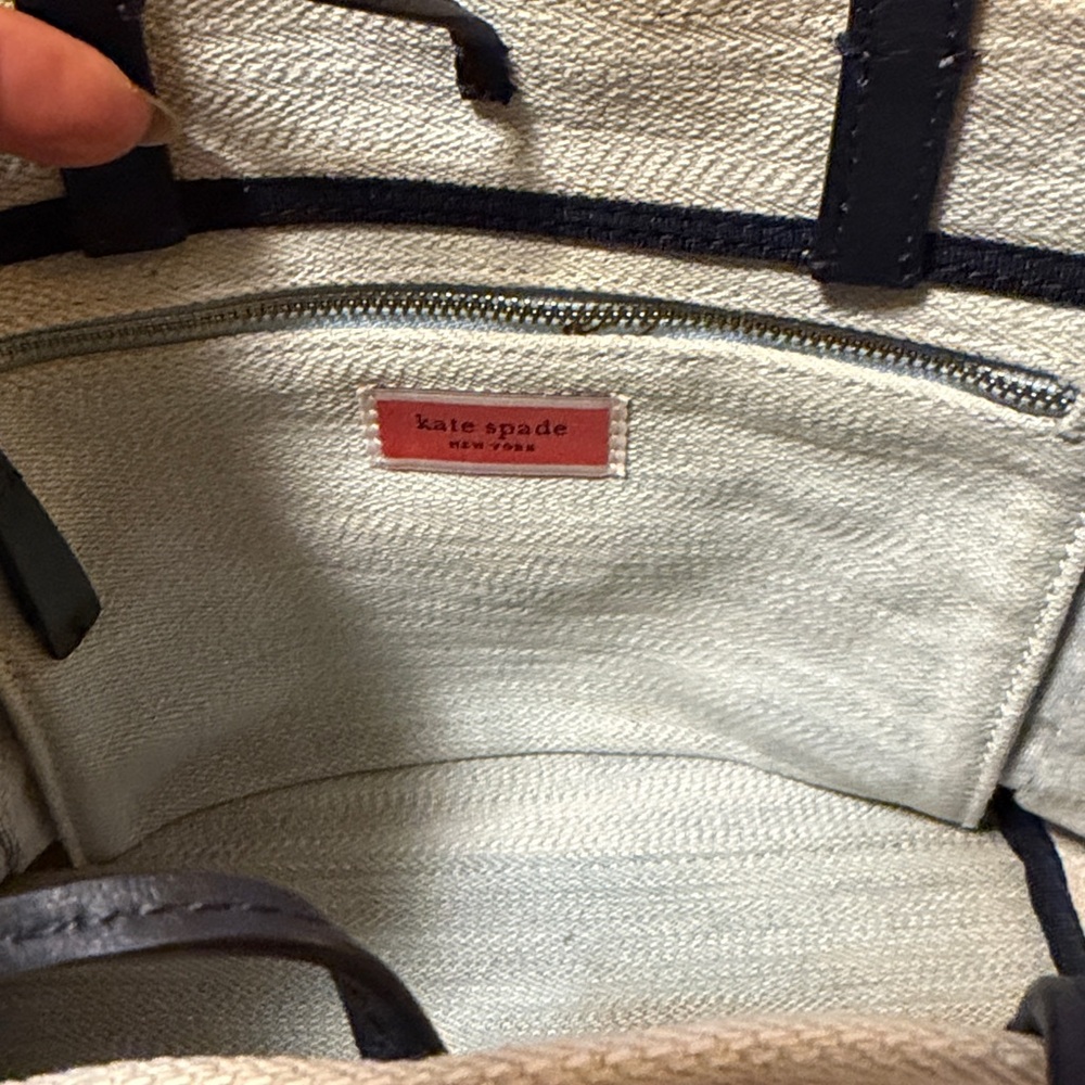 Kate Spade light denimTote with navy blue Handles - Picture 2 of 8